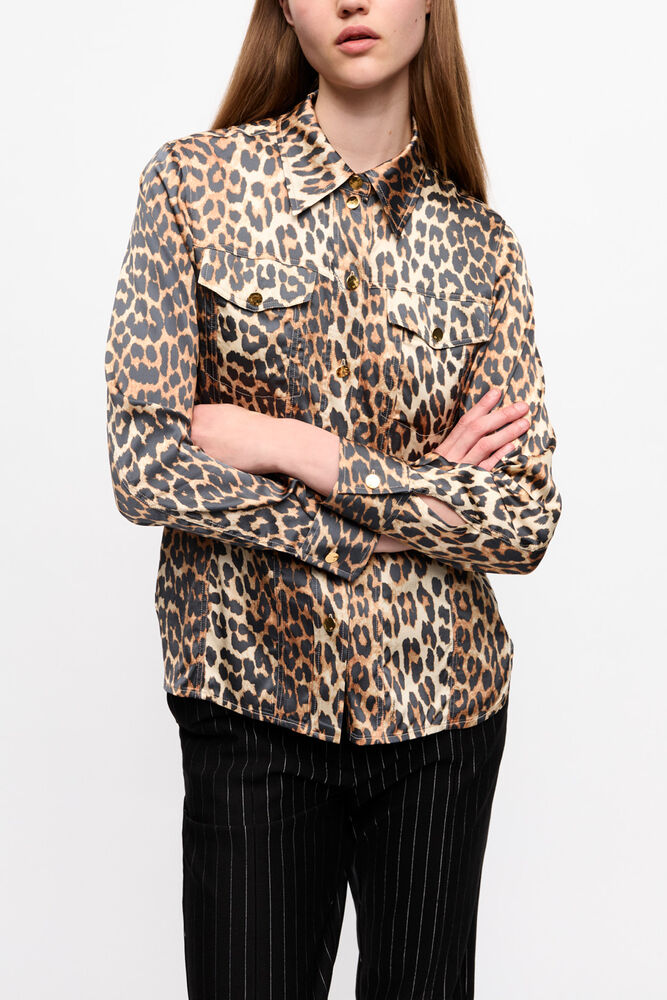 Leopard Print Satin Shirt, Leopard