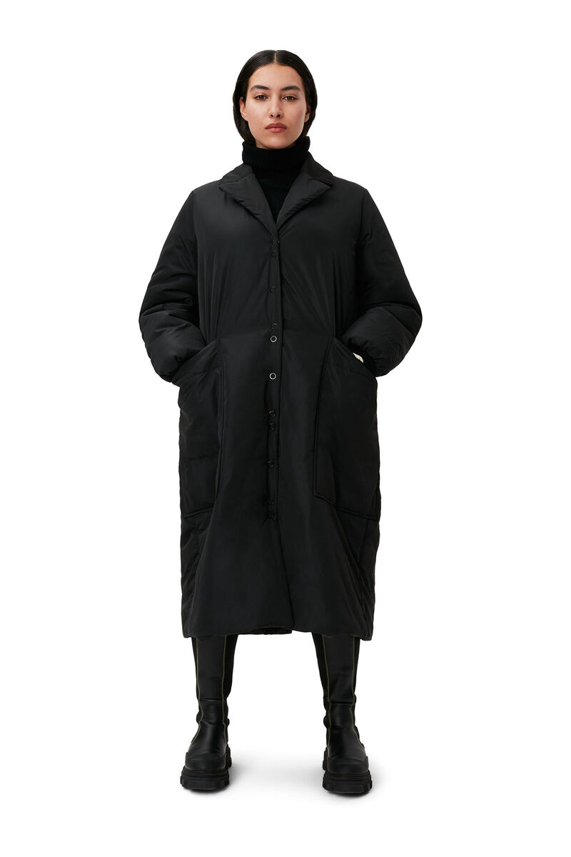 Lätt vadderad kappa, Recycled Polyester, in colour Black - 1 - GANNI