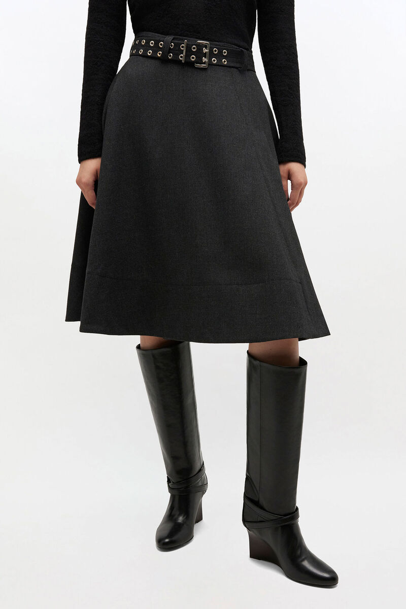 Wool Suiting Wrap Skirt, in colour Phantom - 2 - GANNI