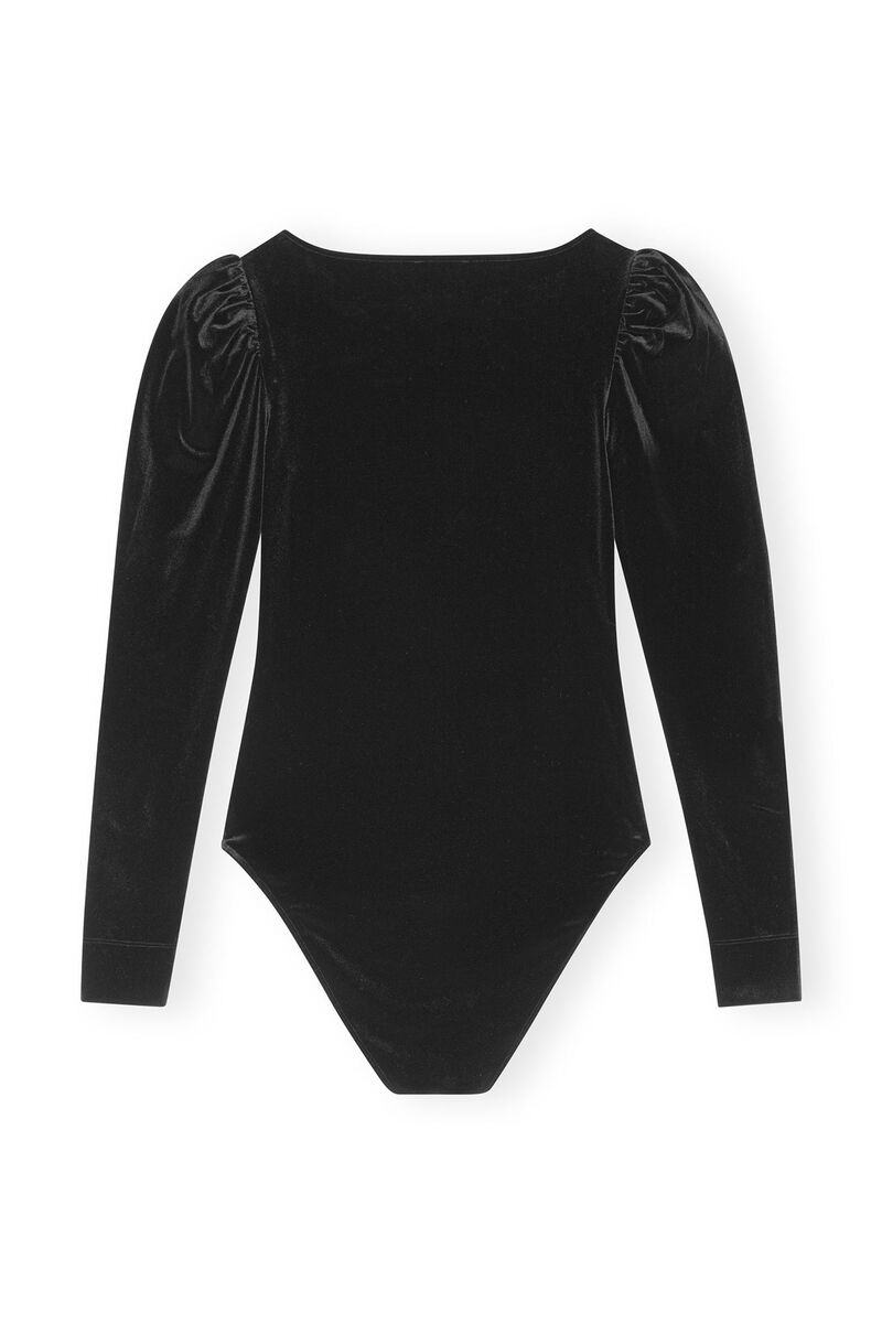 Black Velvet Jersey Bodystocking, Recycled Polyester, in colour Black - 2 - GANNI