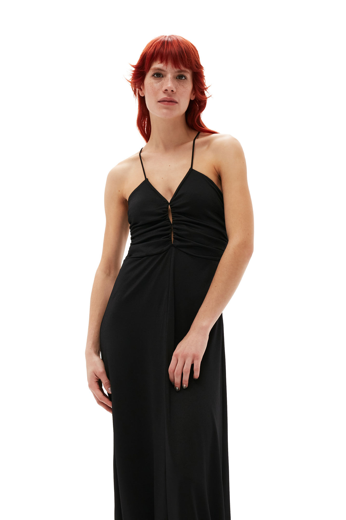 Shiny Crepe Jersey Maxi Dress, Elastane, in colour Black - 6 - GANNI