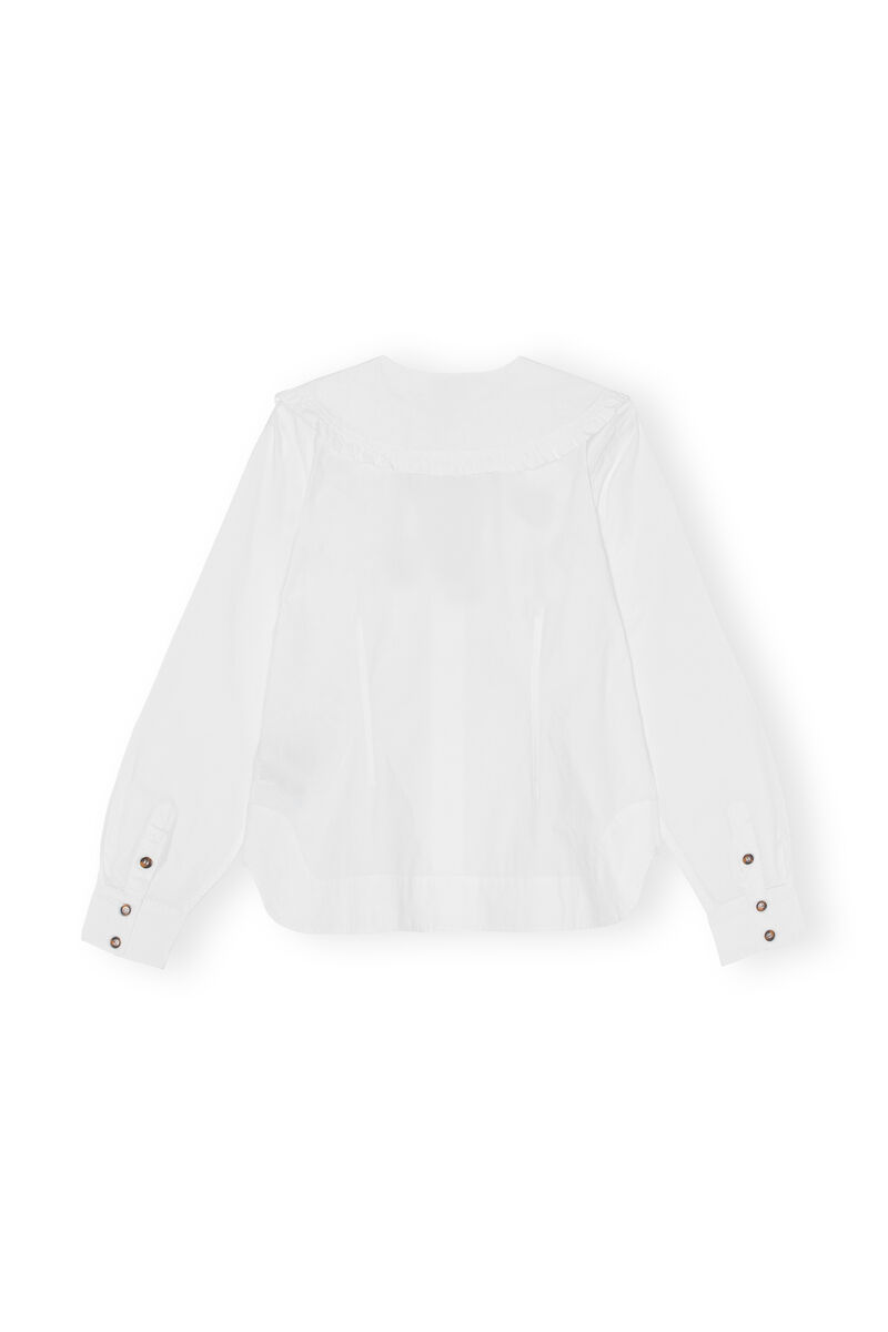 Cotton Poplin V-neck Frill Collar Shirt, Cotton, in colour Bright White - 2 - GANNI