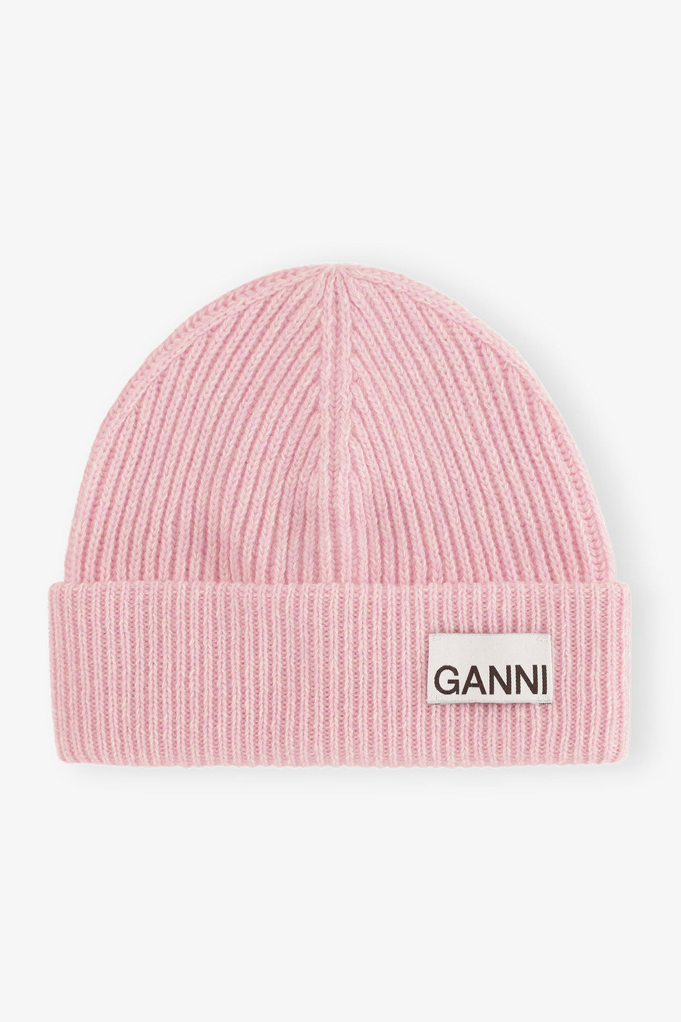 ganni❤︎beanie Mauve Chalk Light Pink Fitted Rib Knit Wool Beanie | GANNI US