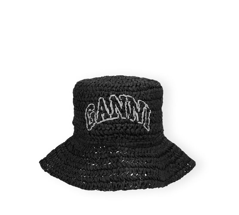 Summer Straw Hat, Paper, in colour Black - 1 - GANNI