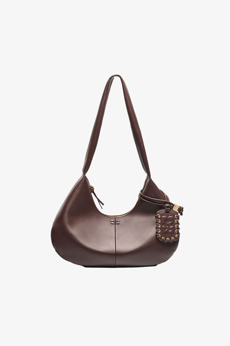 Brown Medium Hobo Bag, Polyester, in colour Chocolate Fondant - 1 - GANNI
