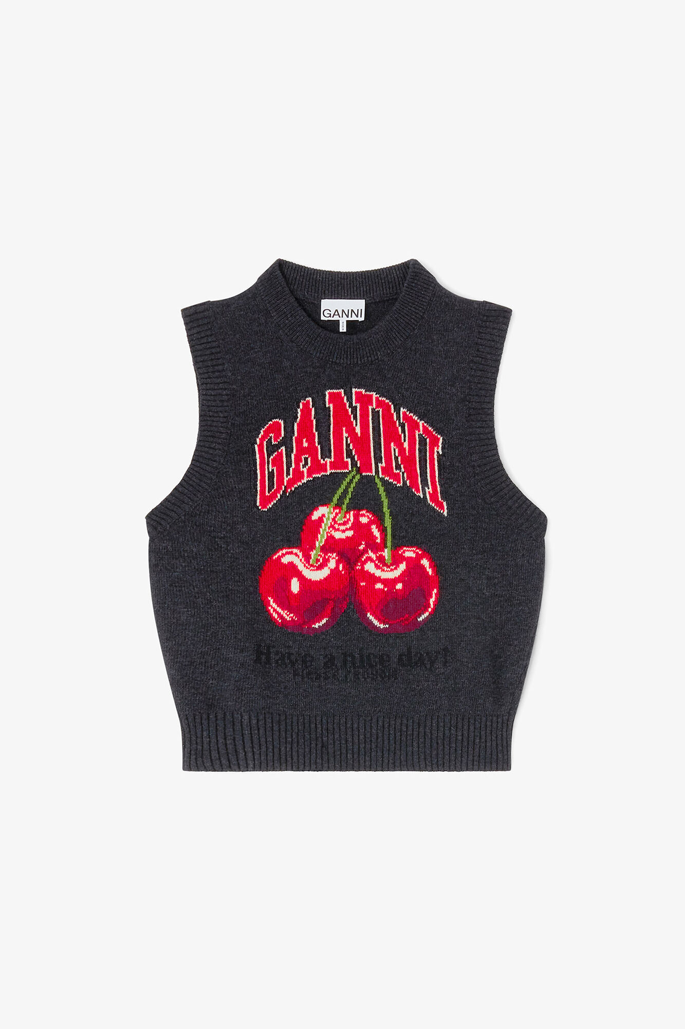 Graphic Wool Vest, Wool, in colour Phantom - 1 - GANNI