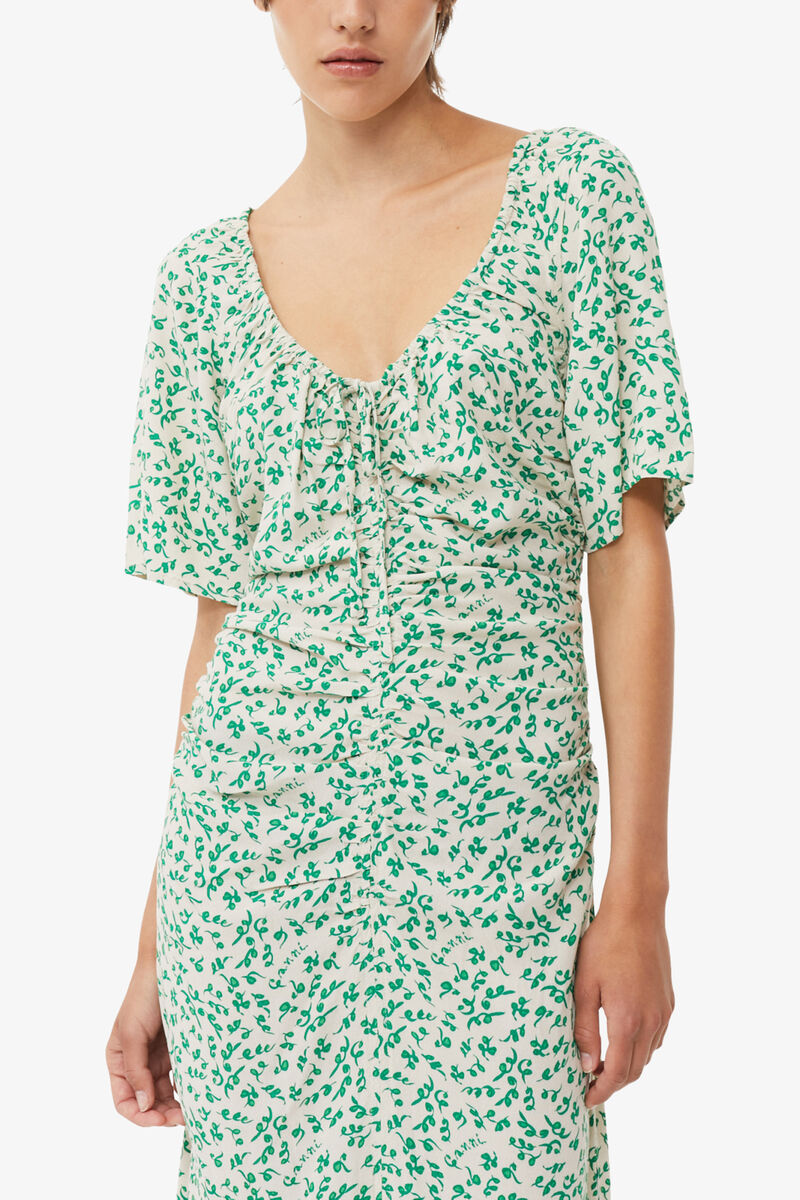 Printed Crepe U-neck Midi Dress, Viscose, in colour Tapioca - 4 - GANNI