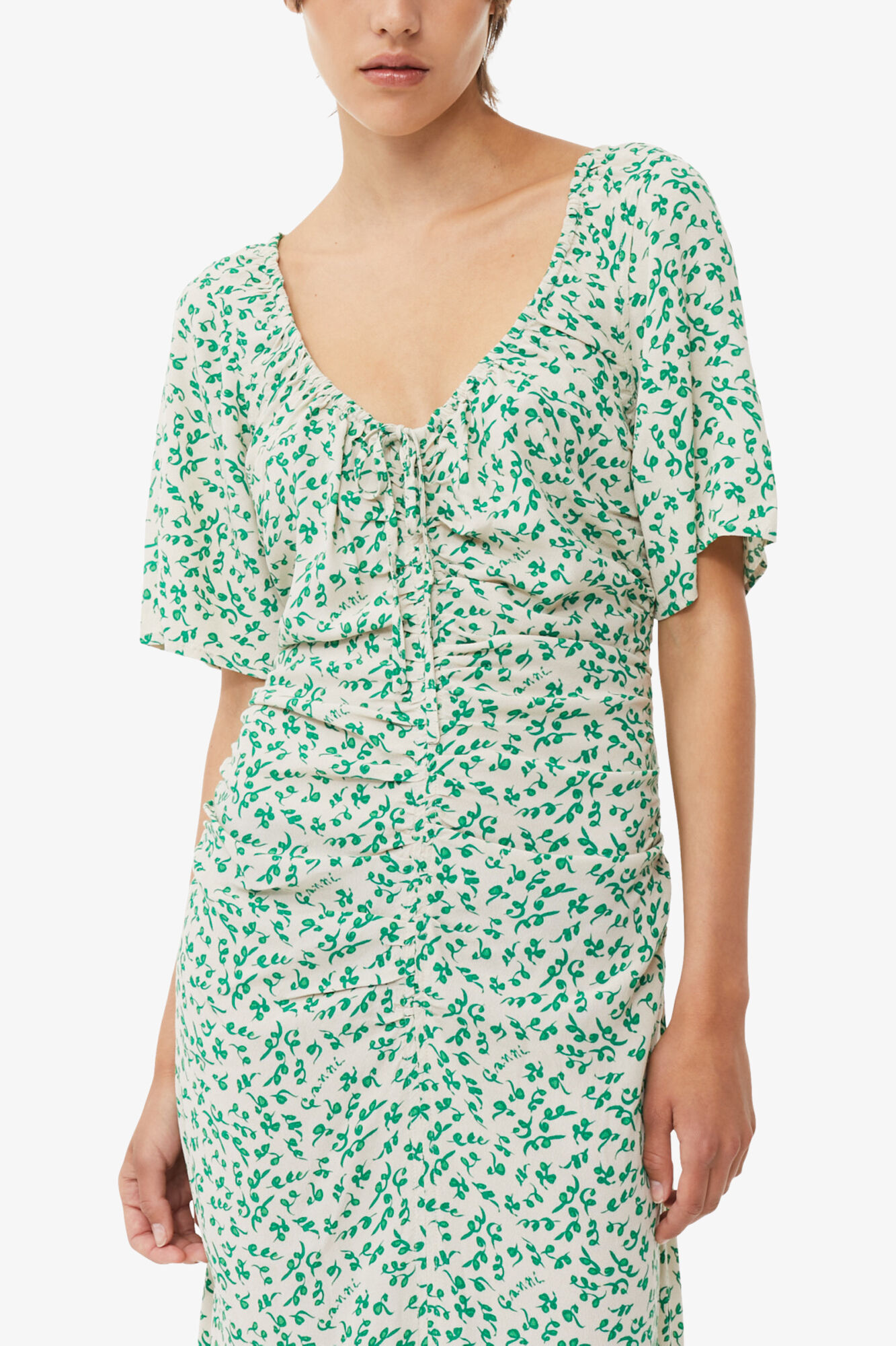 Printed Crepe U-neck Midi Dress, Viscose, in colour Tapioca - 4 - GANNI