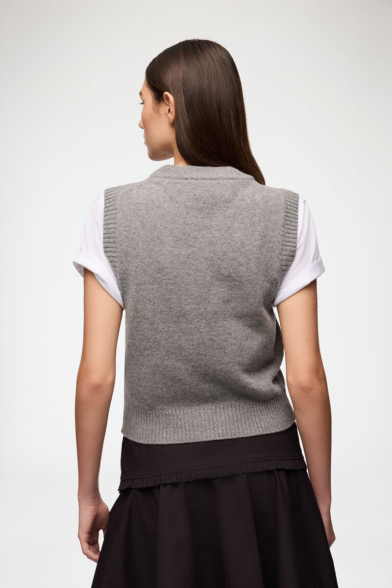Vest with Flowers, Wool, in colour Paloma - 3 - GANNI