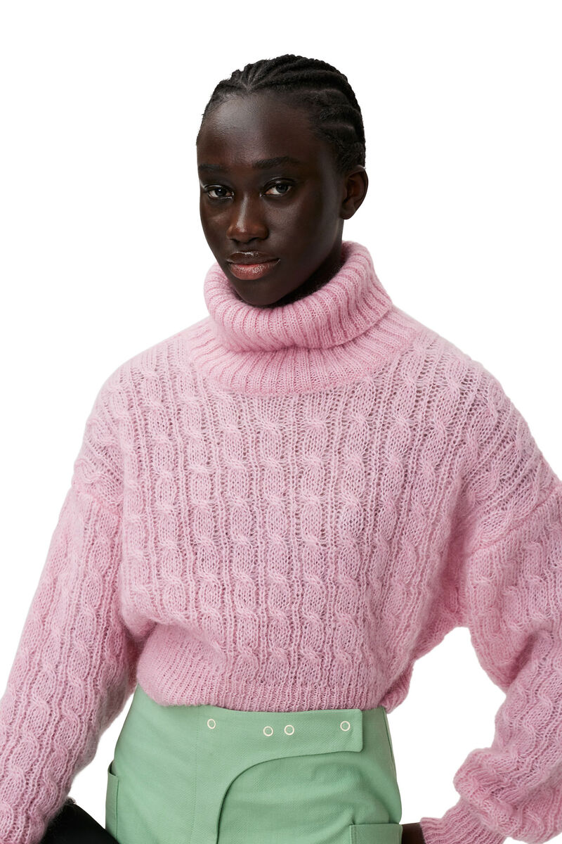 Highneck Cropped Pullover, in colour Lilac Sachet - 3 - GANNI