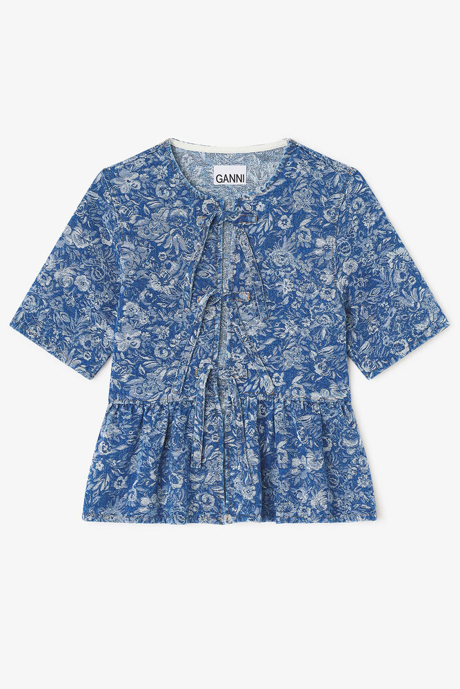 Blue Tapestry Peplum Blouse, Mid Blue Stone