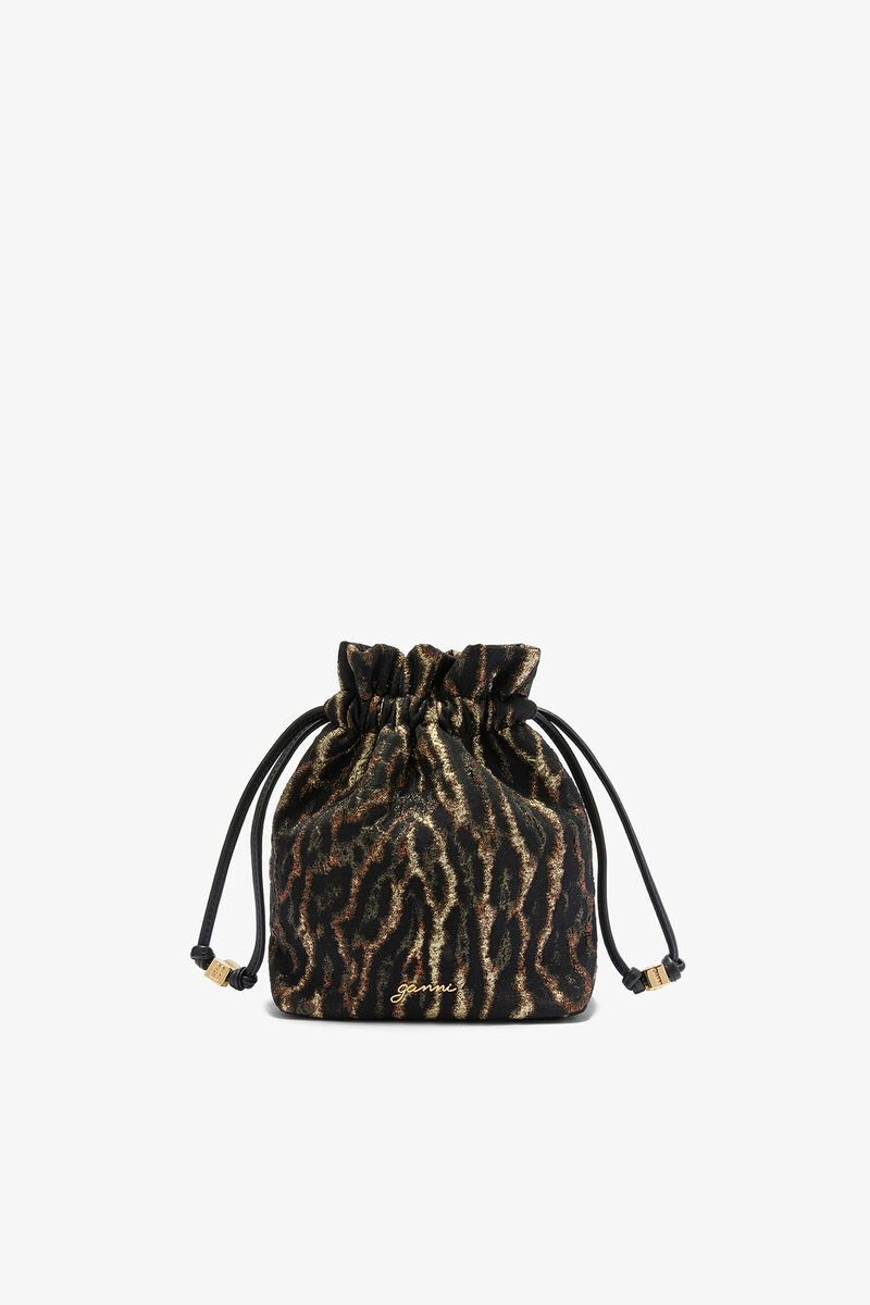 Bou-Beuteltasche in Metallic-Optik aus Cloqu&eacute;, Recycled Polyester, in colour Antique Bronze - 1 - GANNI
