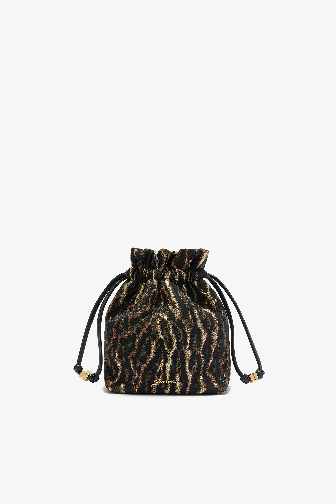 Bou-Beuteltasche in Metallic-Optik aus Cloqu&eacute;, Recycled Polyester, in colour Antique Bronze - 1 - GANNI