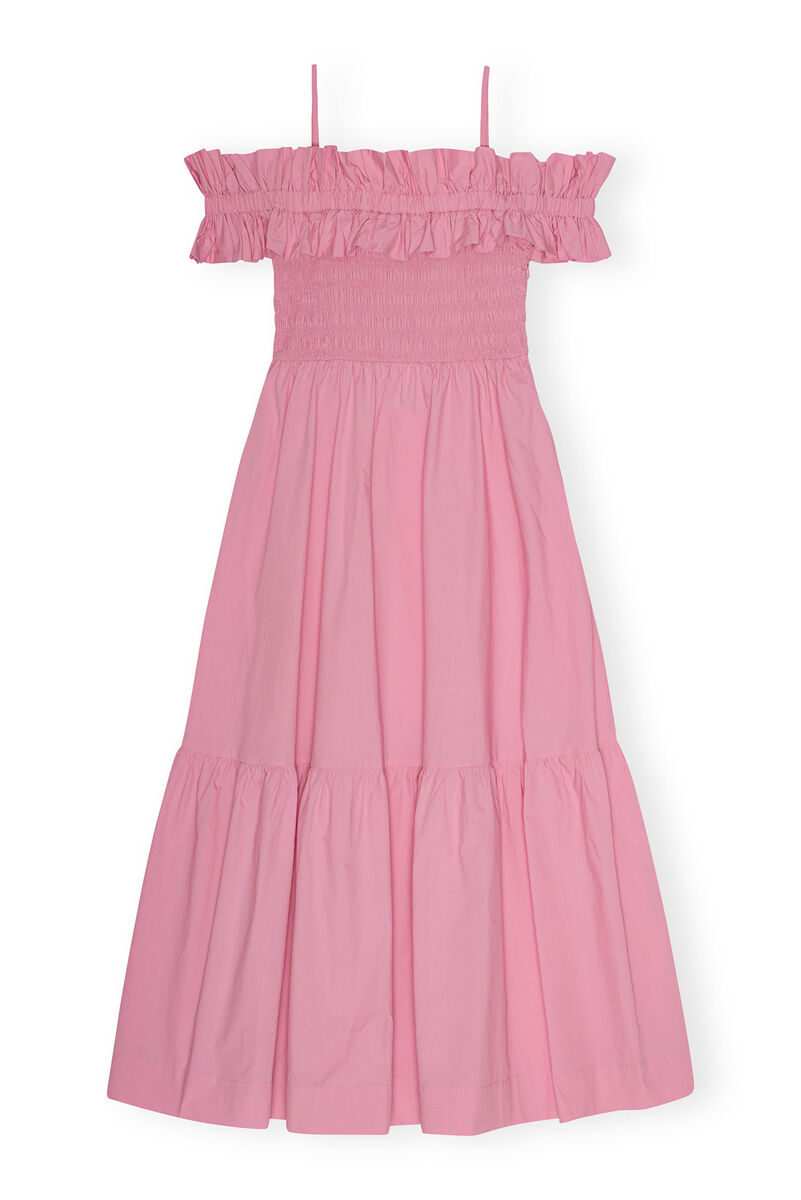 Pink Cotton Poplin Long Smock klänning, Cotton, in colour Orchid Smoke - 1 - GANNI