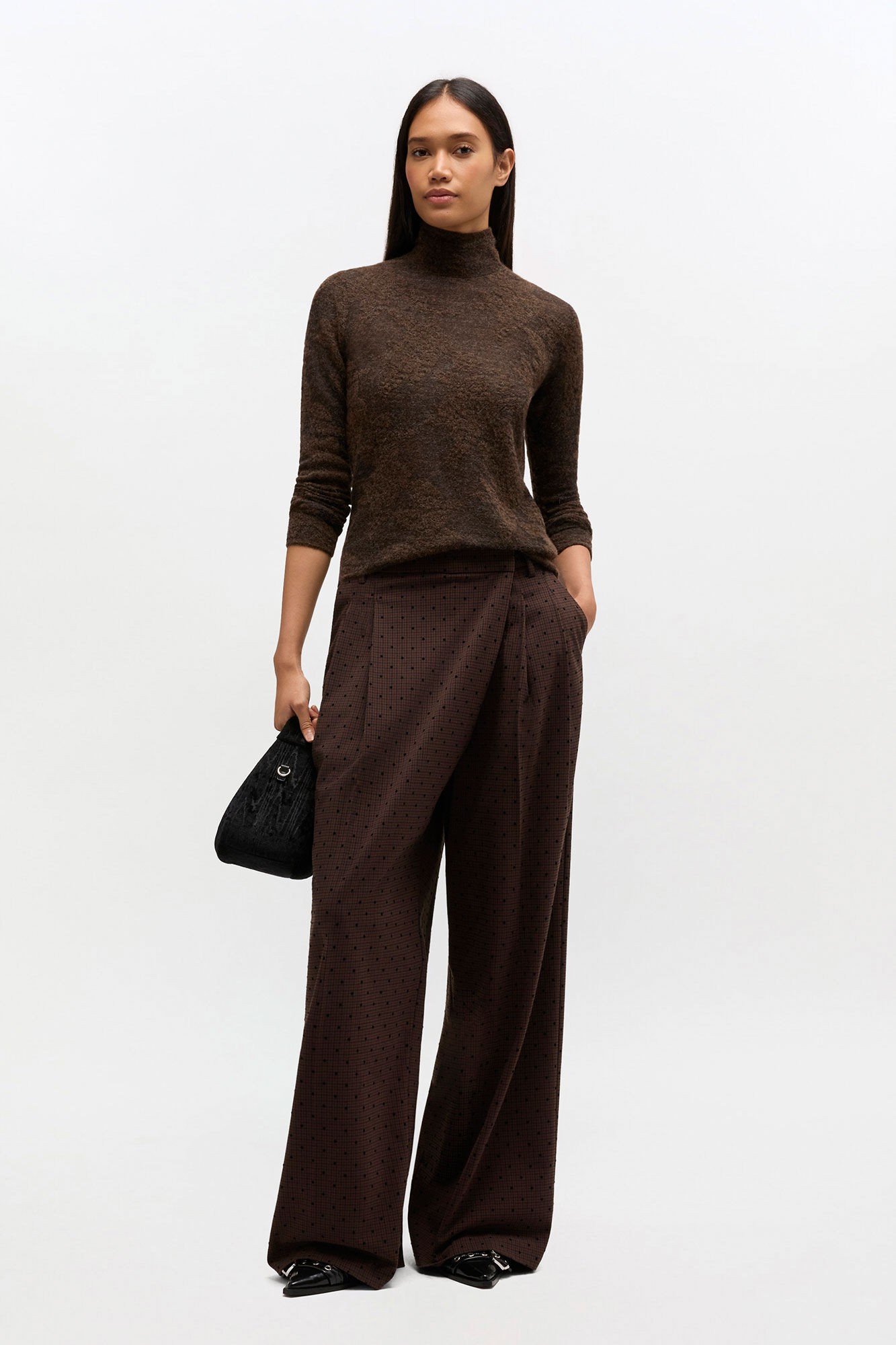 Sheer Turtleneck, in colour Chocolate Plum - 2 - GANNI