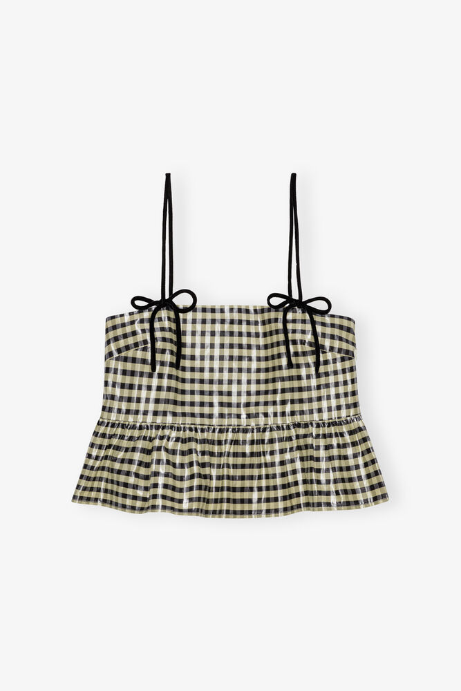Shiny Check Jacquard Top, Lemon Icing