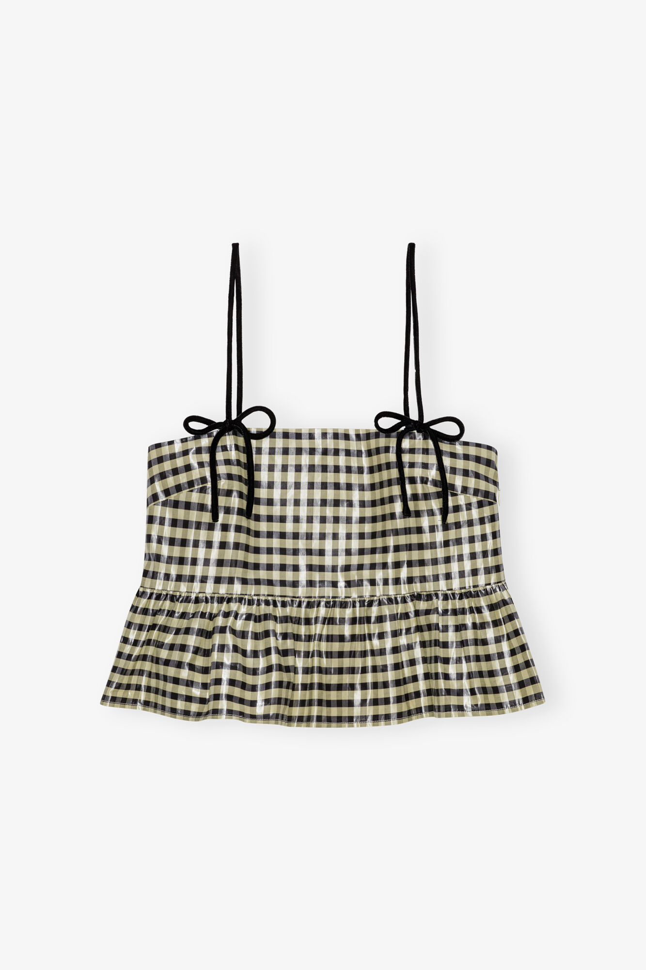 Shiny Check Jacquard Top, Organic Cotton, in colour Lemon Icing - 1 - GANNI