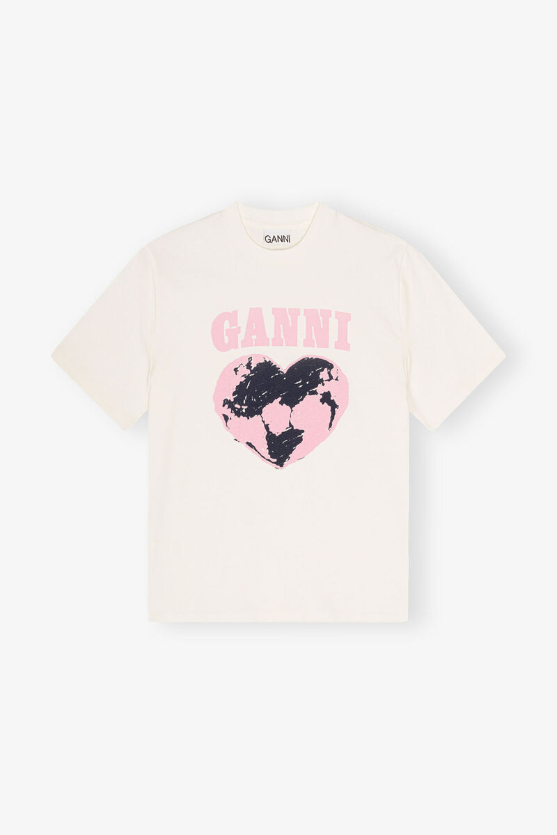 White Graphic Relaxed T-shirt, Cotton, in colour Egret - 1 - GANNI