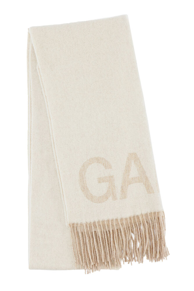 Wool Mix Fringed Wool Scarf, Egret