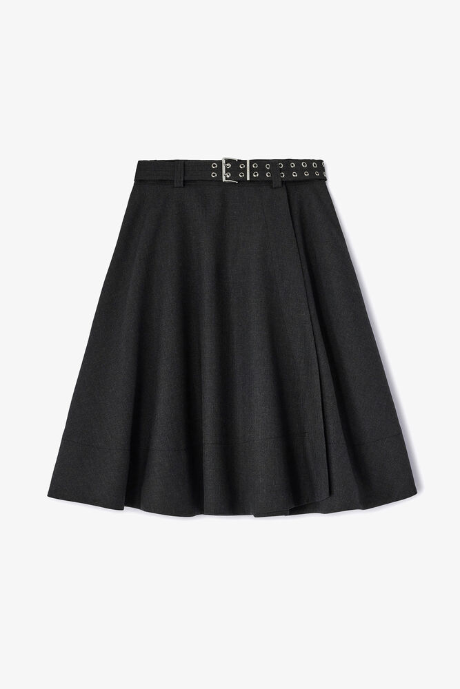 Wool Suiting Wrap Skirt, Phantom