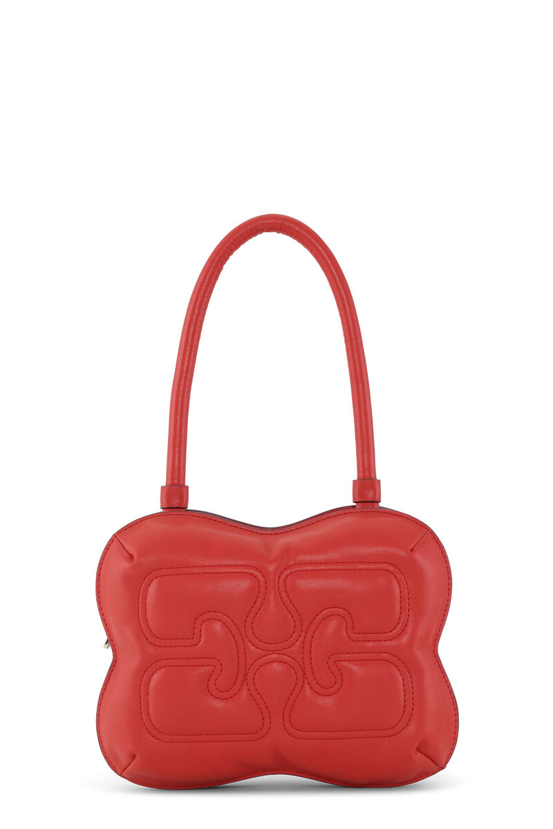 Red Butterfly Top Handle Bag, Polyester, in colour Fiery Red - 1 - GANNI