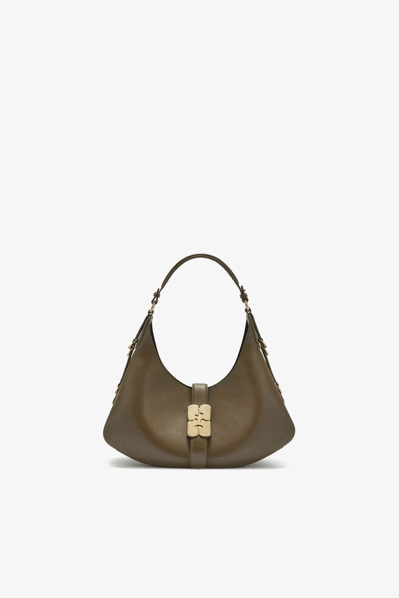 Small Kat Bag in Green, Recycled Leather, in colour Military Olive - 1 - GANNI