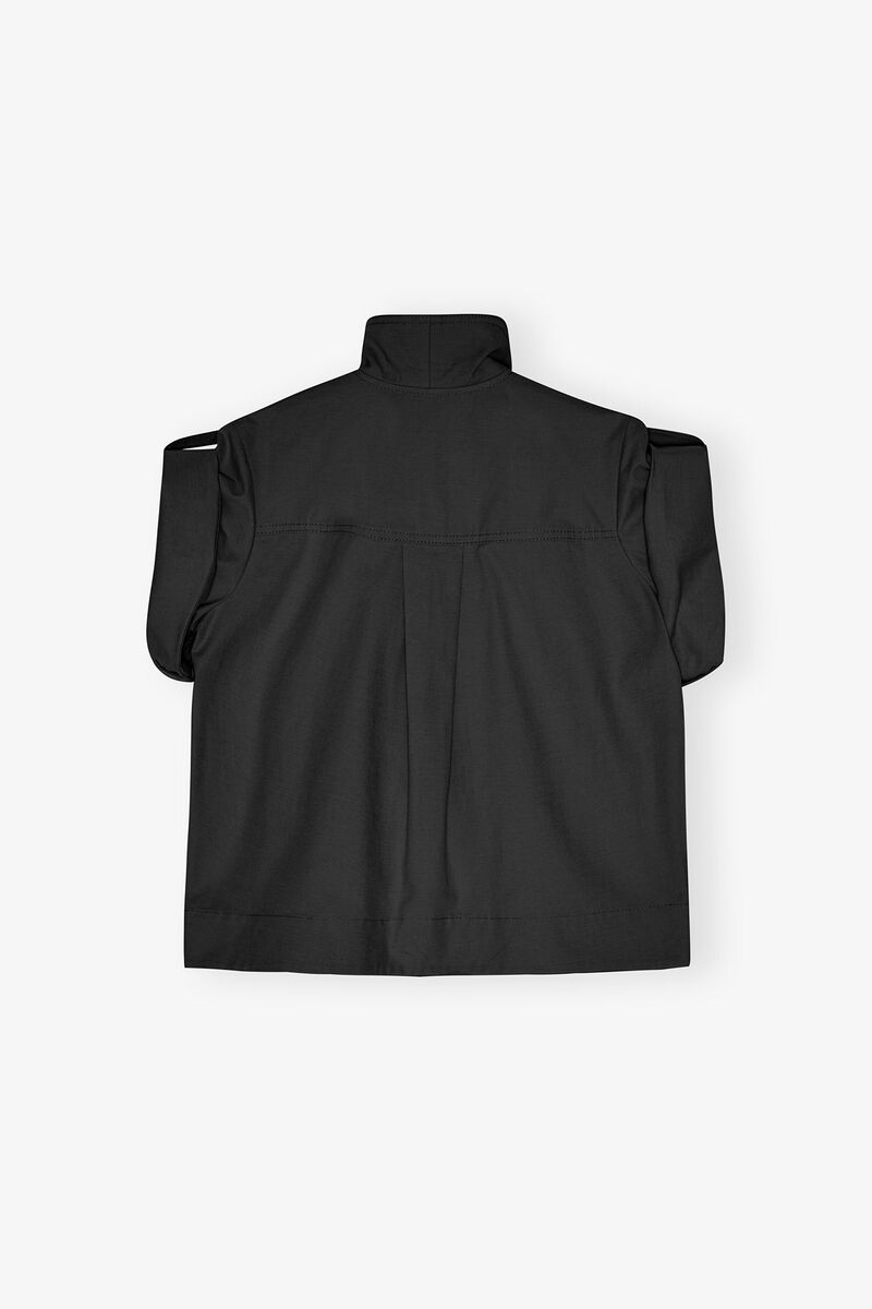 Blouse en coton extensible noire, Elastane, in colour Black - 2 - GANNI