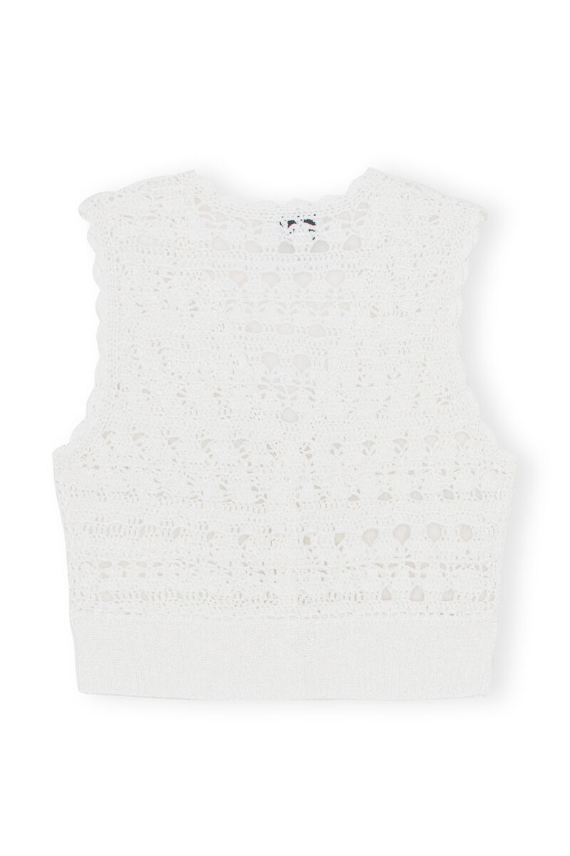 Crochet V-neck Vest, Nylon, in colour Egret - 2 - GANNI