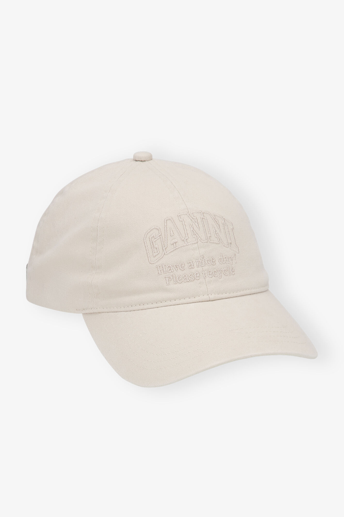 Beige Embroidered Logo Kappe, Cotton, in colour Egret - 1 - GANNI