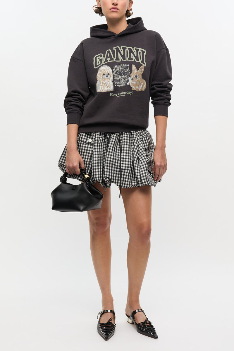 Black Animal Print Hoodie, Organic Cotton, in colour Phantom - 2 - GANNI