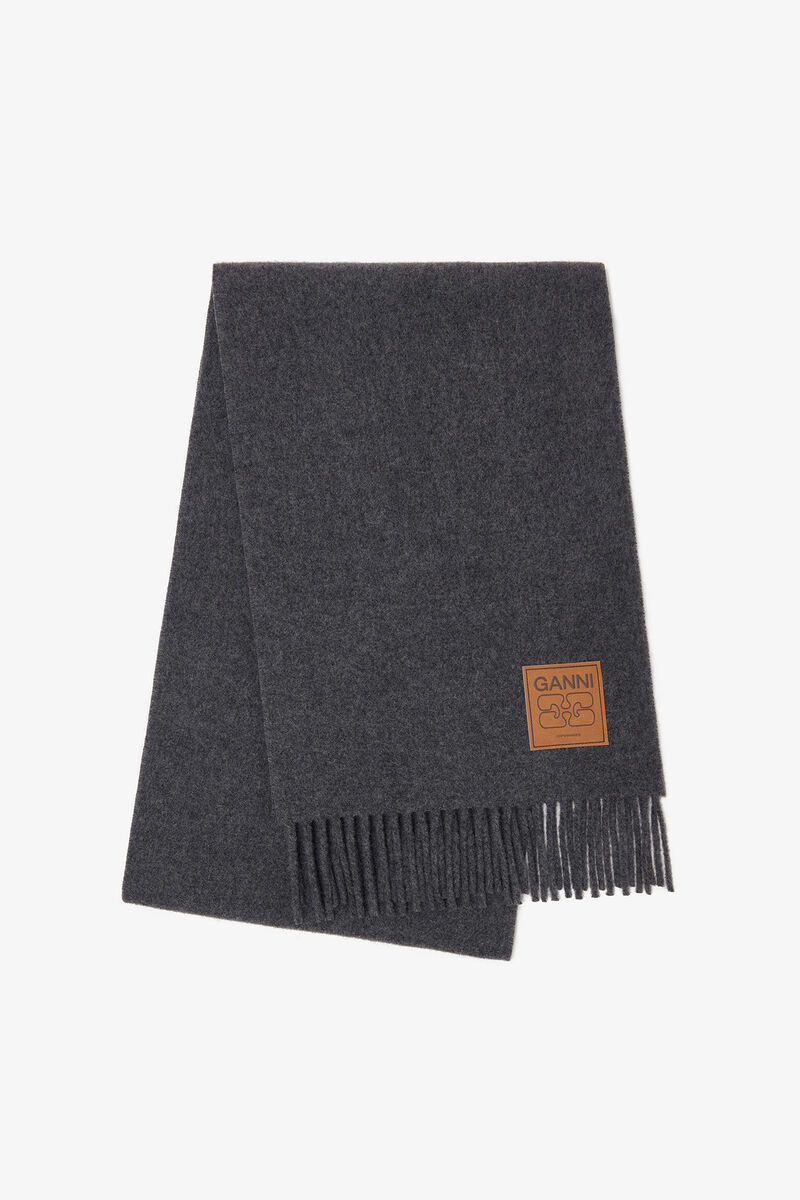 Écharpe en laine grise, Wool, in colour Paloma Melange - 1 - GANNI