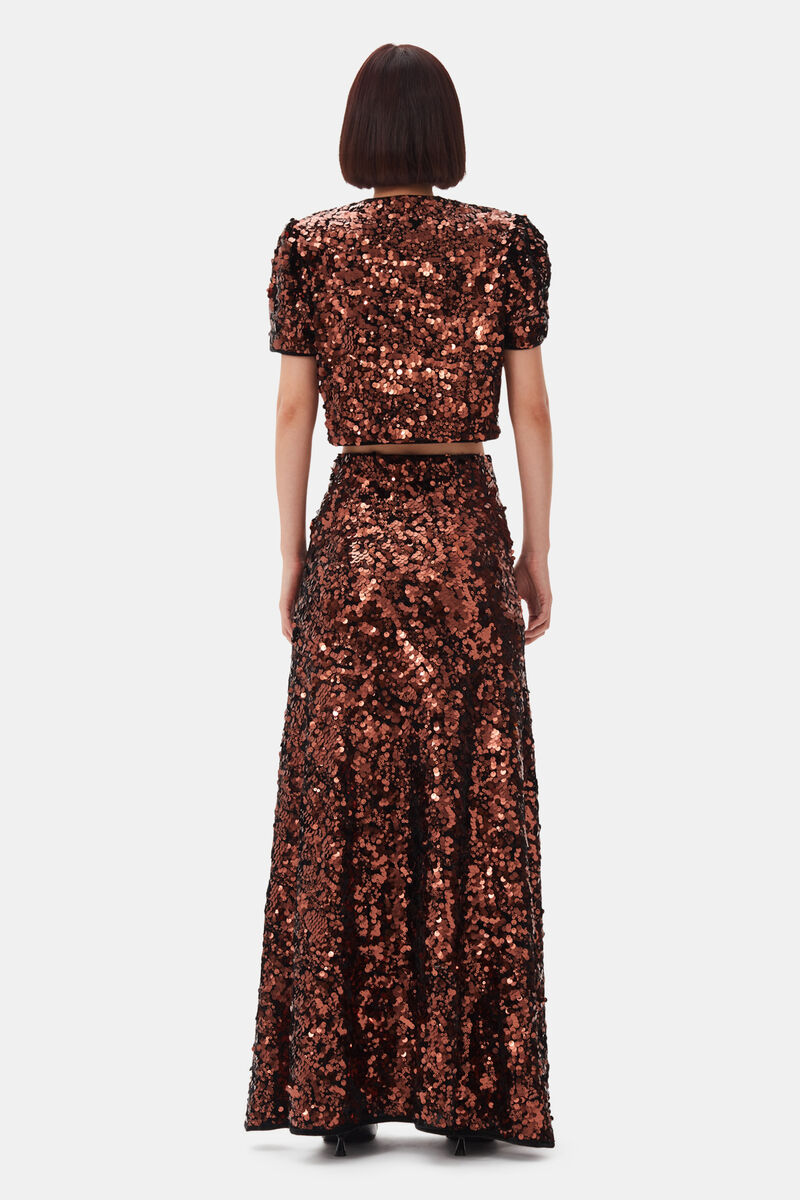 Brown Sequins blus, Polyester, in colour Bitter Chocolate - 4 - GANNI