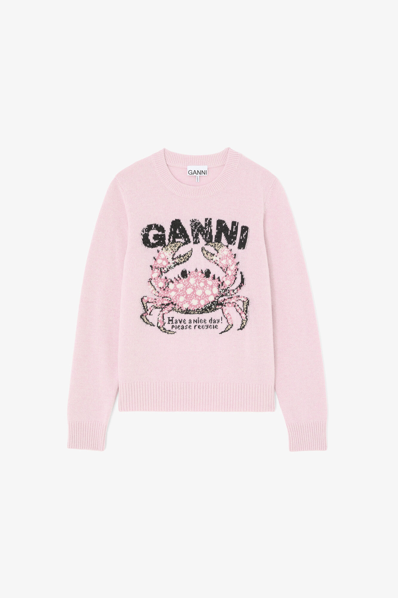 Sweater with Crab, Wool, in colour Chalk Pink - 1 - GANNI