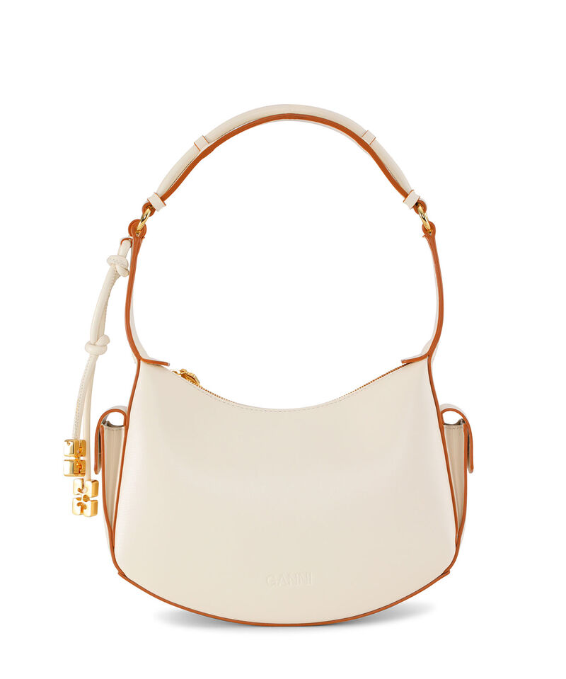 White GANNI Swing Shoulder Bag, Polyester, in colour Egret - 1 - GANNI