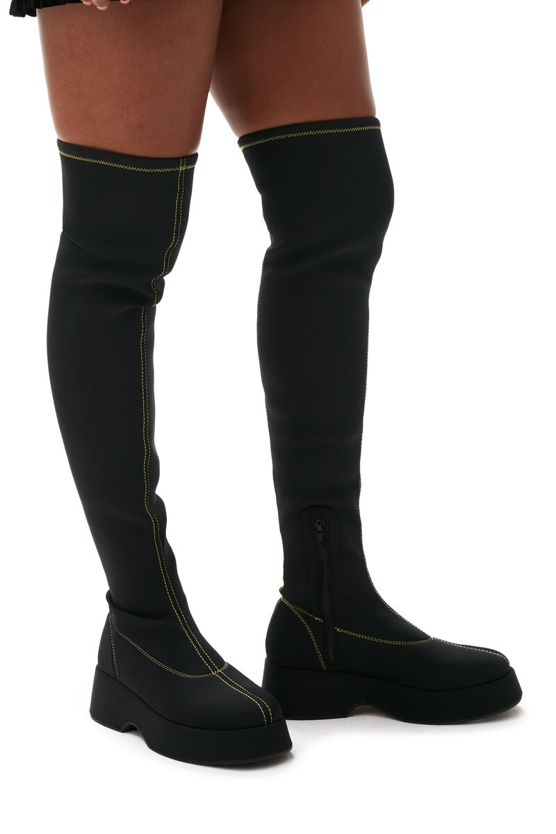 Retro Flatform Over-the-knee Sockboots, in colour Black - 4 - GANNI