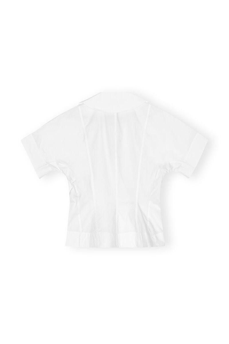 White Cotton Poplin Wrap Bluse, Cotton, in colour Bright White - 2 - GANNI