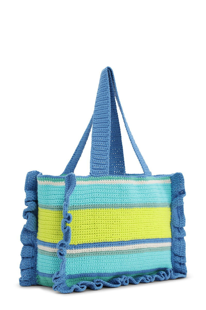 Blue Crochet Frill Tote Bag, Cotton, in colour Blue Curacao - 2 - GANNI