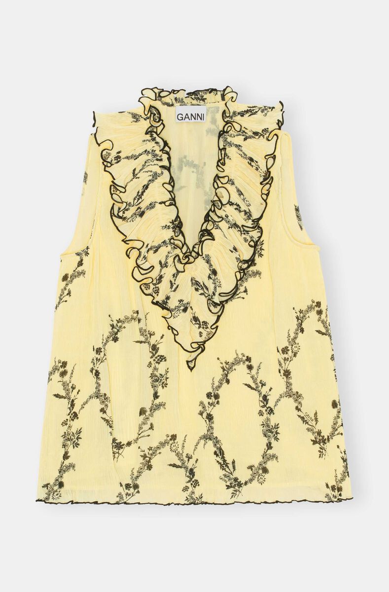 Ruffled Sleeveless Blouse, Polyester, in colour Floral Shadow Flan - 1 - GANNI