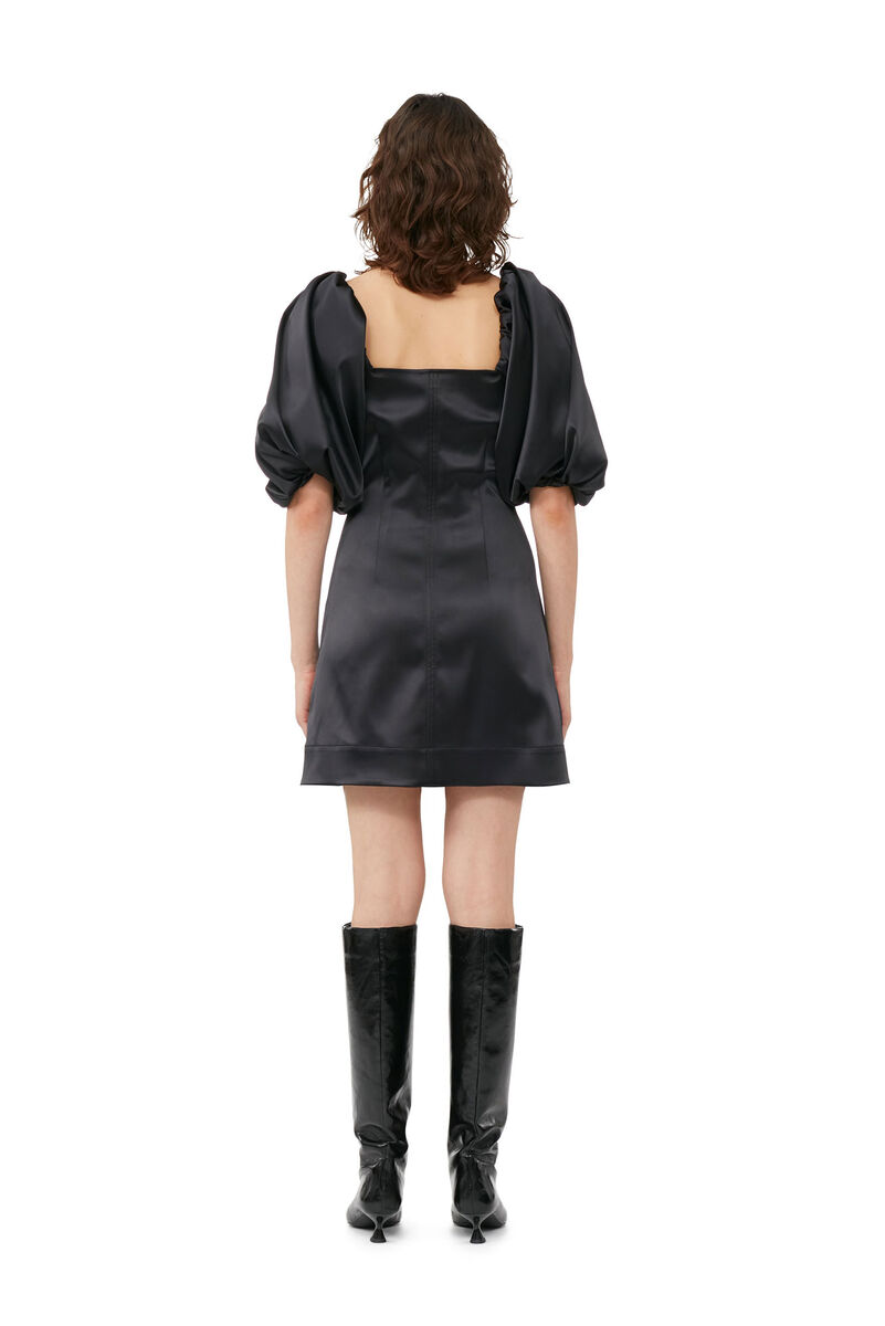Black Satin Mini Dress, Elastane, in colour Black - 3 - GANNI