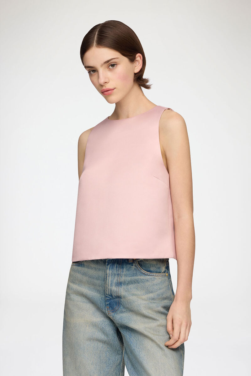 Top in Pink Satin, Recycled Polyester, in colour Potpourri - 2 - GANNI