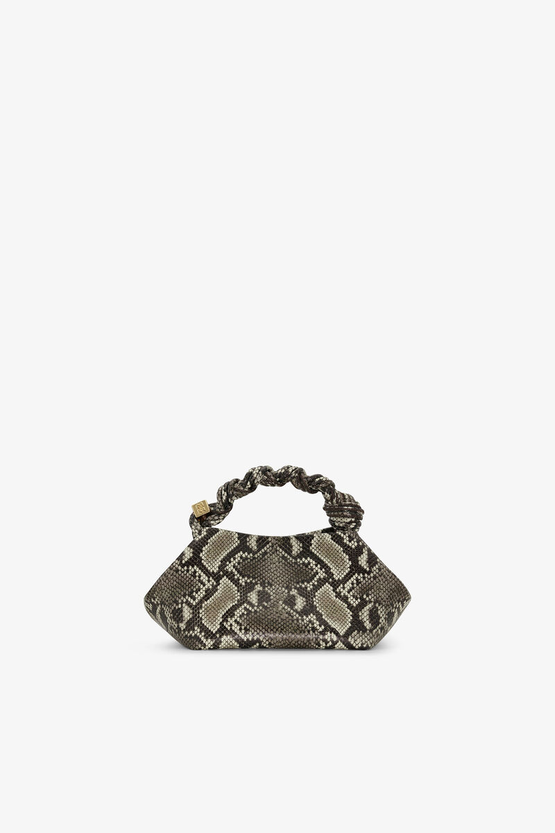 Snake Small Bou Bag, Recycled Leather, in colour Egret - 3 - GANNI