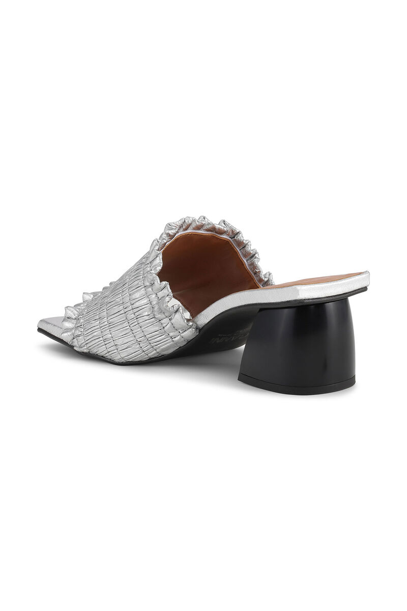 Silver Smock Kitten Heel Mules, Recycled Polyester, in colour Silver - 2 - GANNI