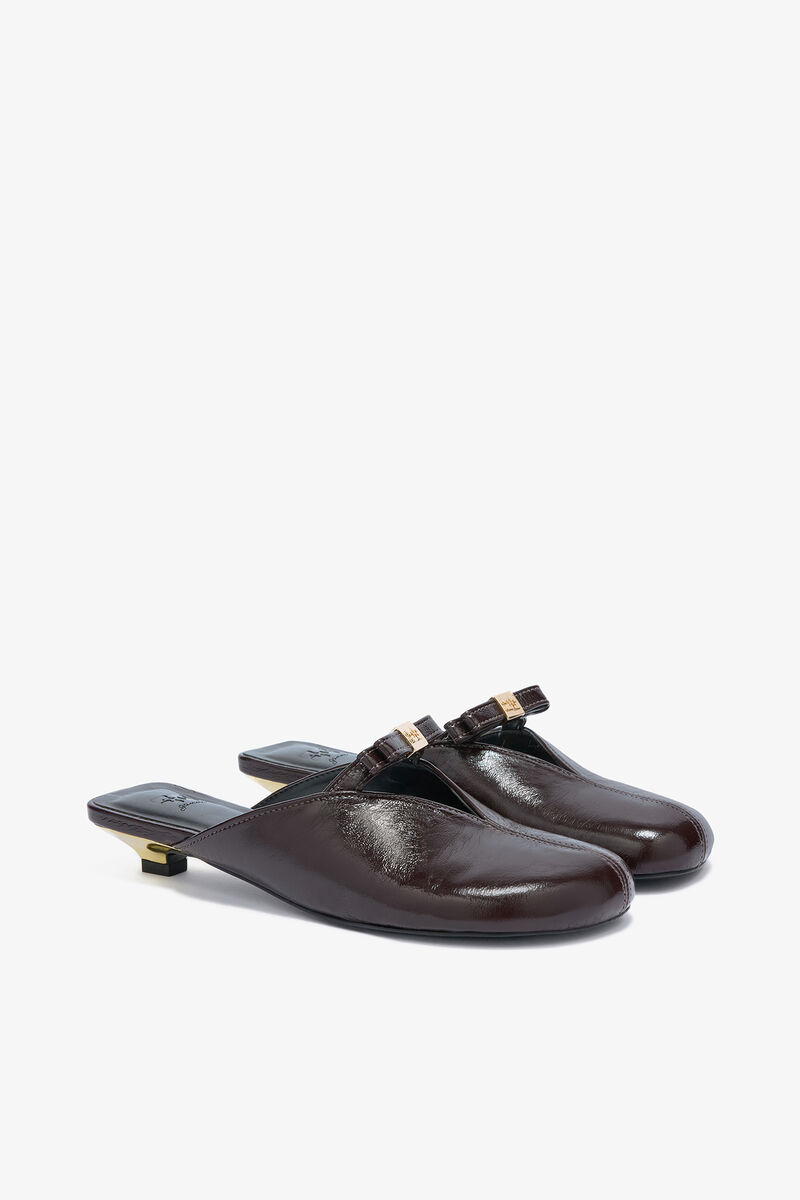 Sue Kitten Heel Mules in Brown, Polyester, in colour Demitasse - 2 - GANNI