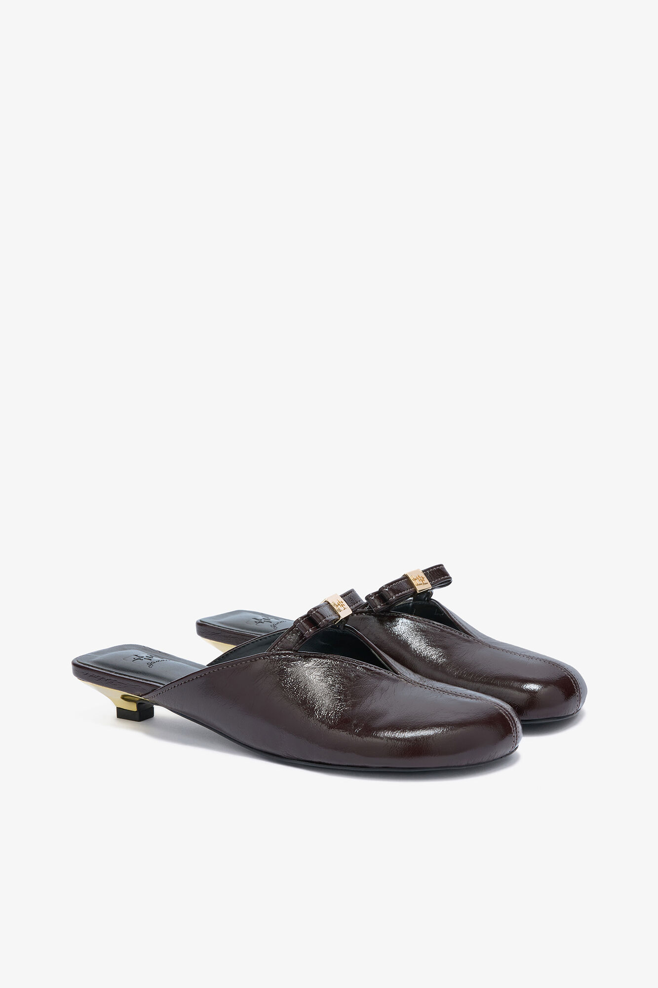 Sue Kitten Heel Mules in Brown, Polyester, in colour Demitasse - 2 - GANNI