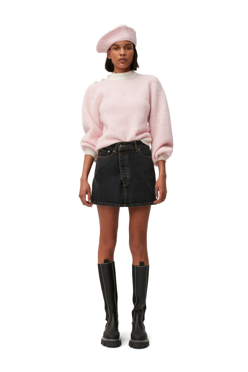 Mini Denim Skirt , Cotton, in colour Washed Black/Black - 3 - GANNI