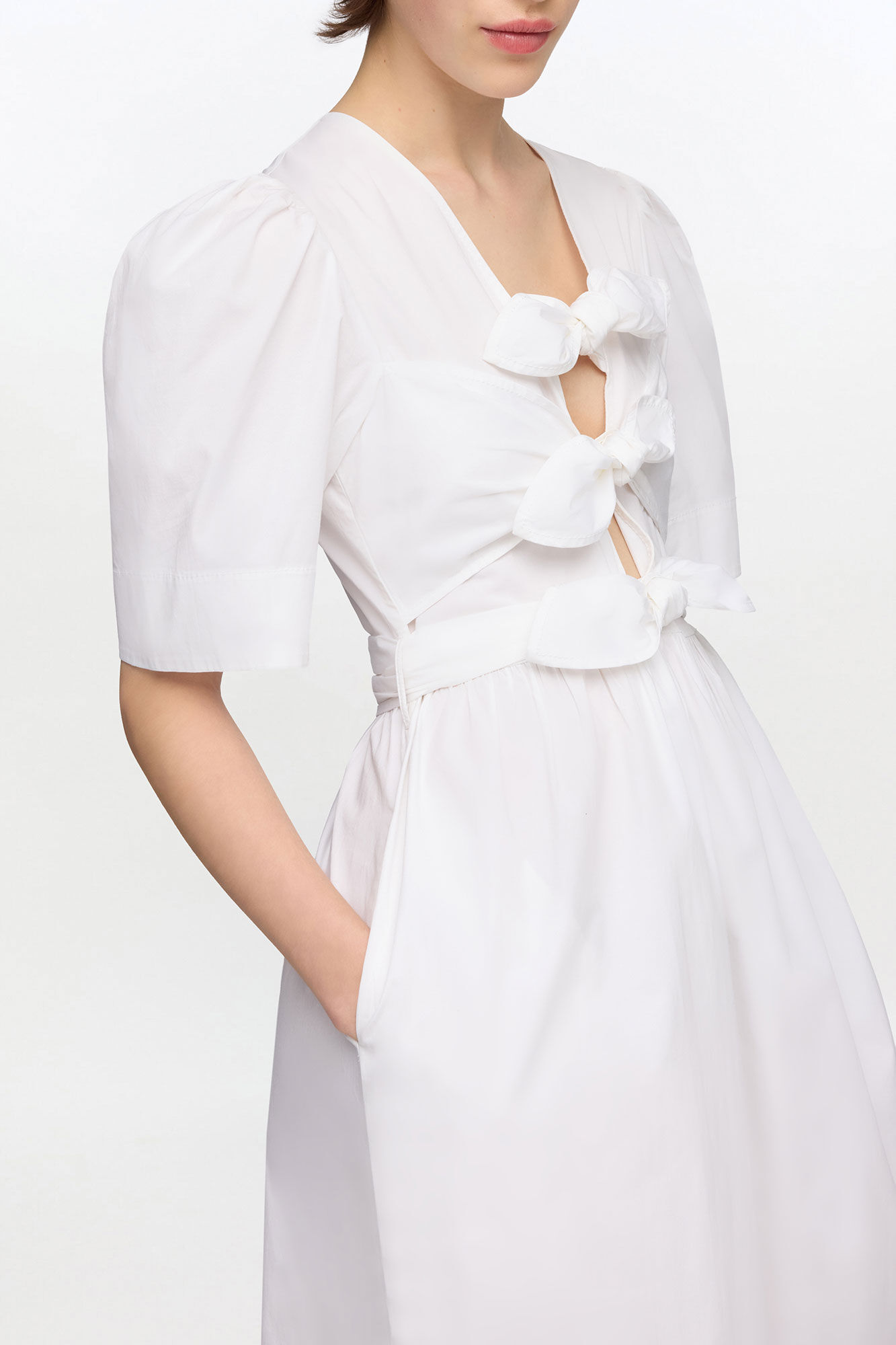 White Stretch Cotton Dress, Organic Cotton, in colour Bright White - 2 - GANNI