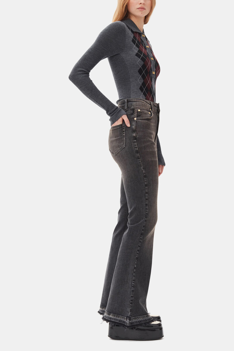 Grey Knitted Polo Shirt, Merino Wool, in colour Frost Gray - 3 - GANNI