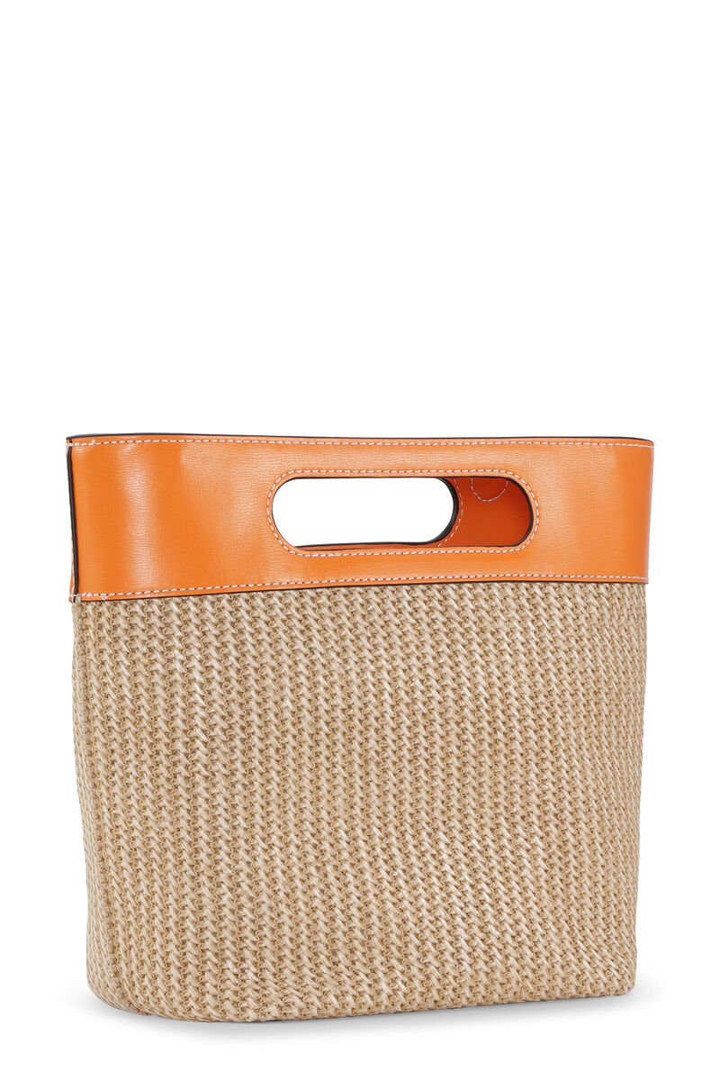 Small Raffia Kraft Tote Bag, in colour Vibrant Orange - 2 - GANNI