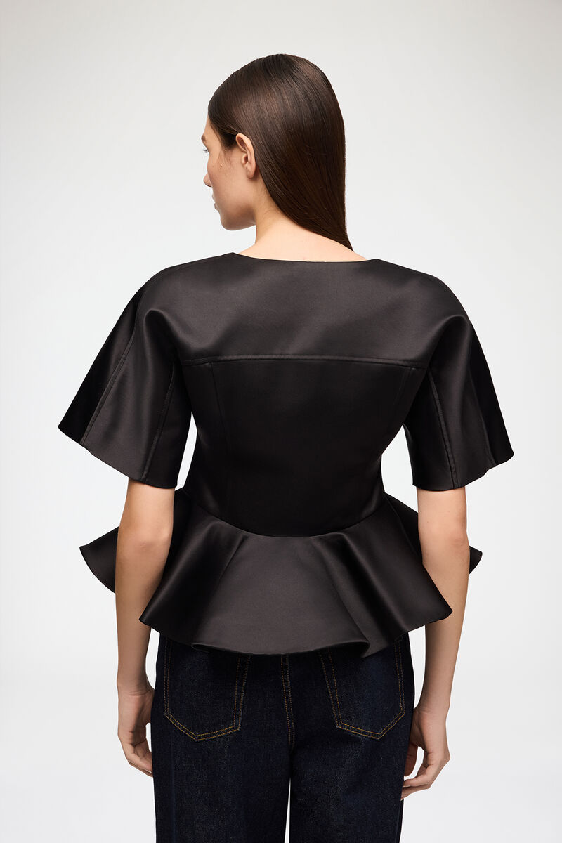 Blouse in Black Satin, Recycled Polyester, in colour Black - 3 - GANNI