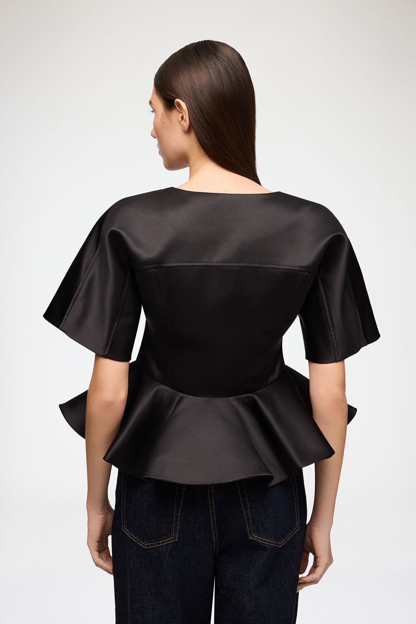 Blouse in Black Satin, Recycled Polyester, in colour Black - 3 - GANNI